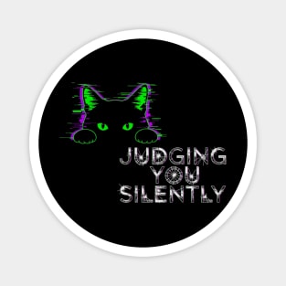 Judging You Silently Cat T-Shirt - Funny Black Cat Peeking Graphic Tee Magnet
